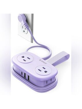 NEW 7-in-1 Power Strip USB-C Purple Travel Flat Plug Cruise Approved NIB